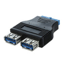 Motherboard 2 Ports USB 3.0 A Female to 20 Pin Header Female Adapter Connec