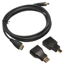 High Speed HDMI to HDMI Male Cable + Micro HDMI Adaptor+ Mini HDMI Adapter