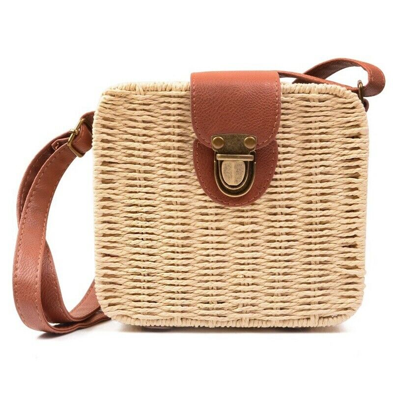 Women's Handbags Mini Women Messenger Bags Leather Square Straw Ladies Cros P2V7