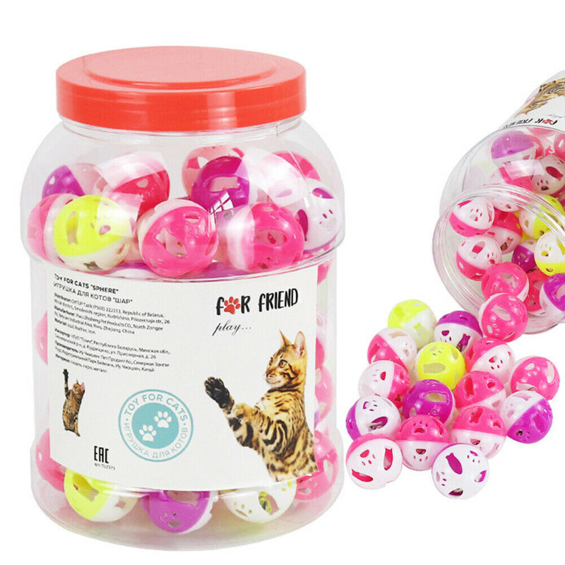 60pcs Interactive Pet Toys with Bell Cat Plastic Kitten Rattle Scratch Ball