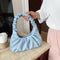 Elegant Pleated Handbag Women Leather Travel Totes Shoulder Bag (Blue)