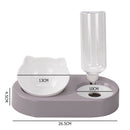 Pet Automatic Feeder Cat Food Double Bowl w/Water Dispenser Bottle (Grey) A