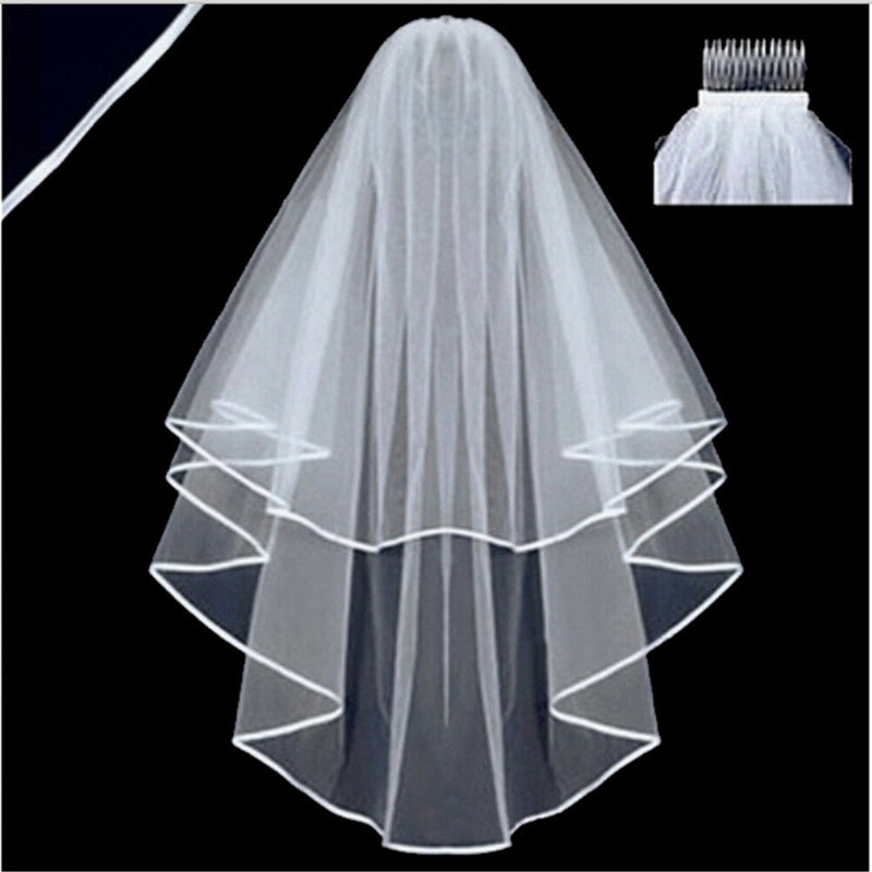 Elegant White Elegant Beauty Two Layers Short Net Tulle Bride  For Wedd â„–[
