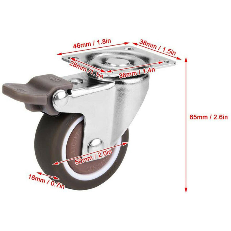 2pcs 2 inch Casters TPE Wheel Quiet Wear-resistant Office Furniture Wheels