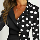 Wave Point Women Long Sleeve Lapel Stitching Formal Dress (Black M) A
