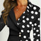 Wave Point Women Long Sleeve Lapel Stitching Formal Dress (Black M) A