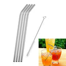 4pcs Stainless Steel Metal Drinking Straws Reusable Washable+1pc Cleaning Brush