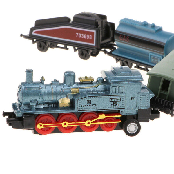 8 Inch Pull Back Train Set with Blue Die Cast Engine Locomotive for Kids