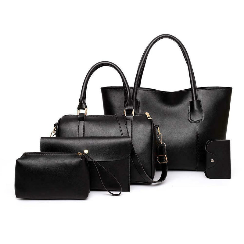 5pcs/set Leather Women Shoulder Bag Pure Color Large Handbag Clutch Card Holder