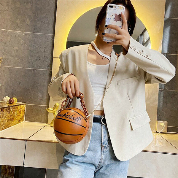 Basketball Shoulder Bags Women Tote Acrylic Chain Messenger Handbag (Brown)