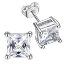 Clear Cubic Zirconia Earrings Stud for Sensitive Ears, Square Hypoallergenic