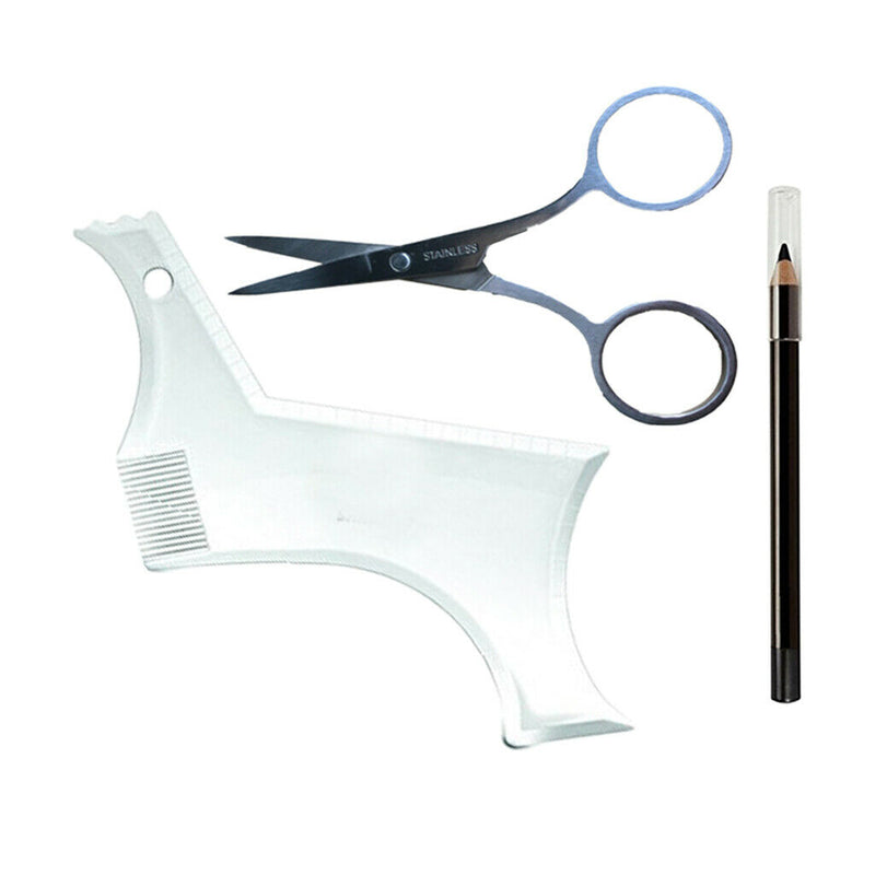 Beard Mustache Facial Hair Trimming Shaping Comb Stencil Template W/ Scissor