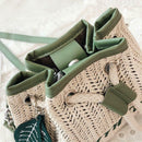 Leaf Decor Shoulder Handbags Women Straw Drawstring Crossbody Bags (Green)