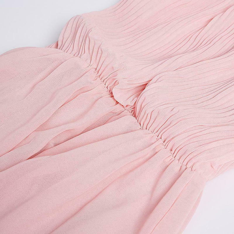 Sexy Women Dinner Party Halter Pleated Floor Length Long Dress Pink M A