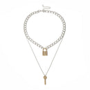 Double Layer Key Pad Lock Long Chain Pendant Choker Necklace Women Punk Jewe Gw