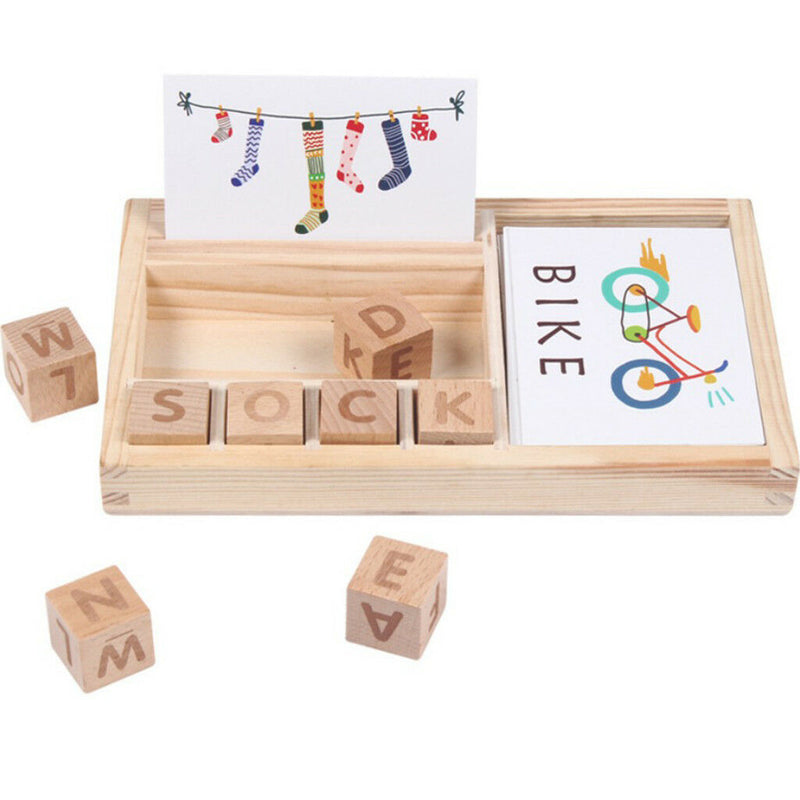 Wooden Toys Montessori Family Set Word Spell Puzzle Game Toys Kindergarten