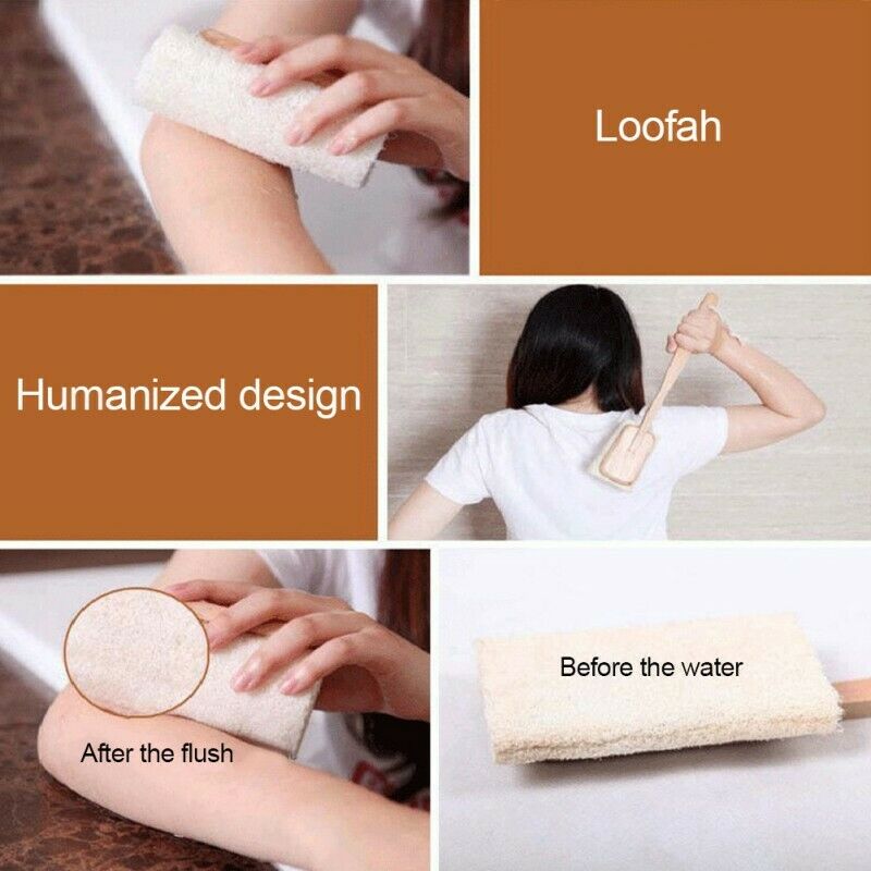 Loofah Wooden Handle Bath Shower Brush Long Handle Thick Loofah Bath Towel  T3K9