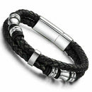 Fashion Mens Braided PU Leather Stainless Steel Cuff Wristband s Bracelet