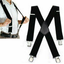 Mens Heavy Duty Suspenders Adjustable Clip On Work Braces Wide Solid Color Black