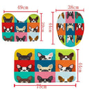4Pcs Home Bathroom Decor Set Cool Dog Pattern Toilet Seat Cover Bath Mat Se