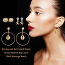 3 Pairs Shell Seastar Ear Stud Round Circle Earrings Wedding Jewelry Gift A