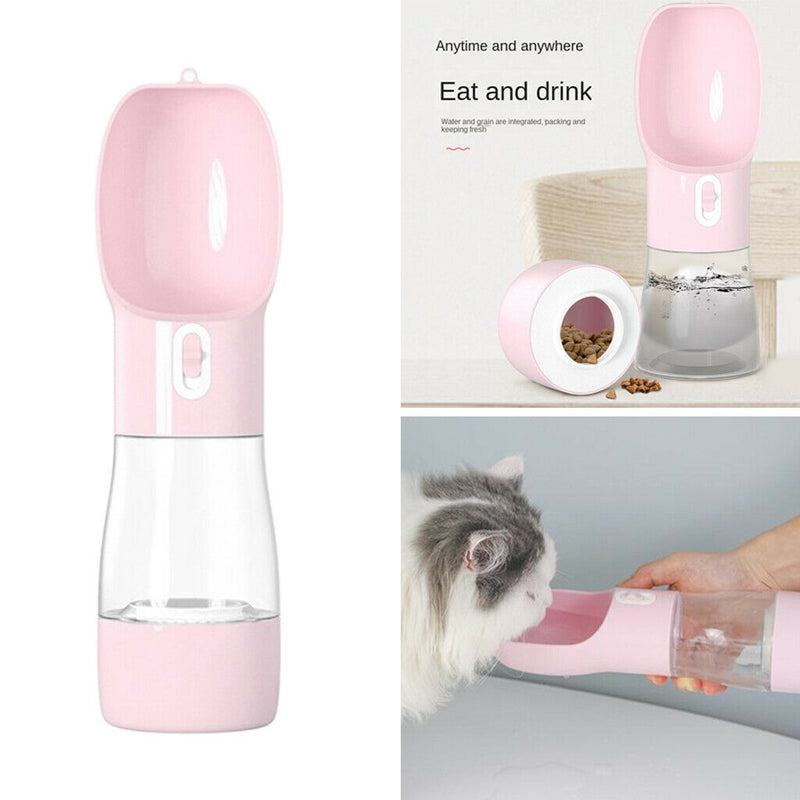 Portable Pet Dog Outdoor Travel Water Bowl Bottle Drinking Food Dish Feeder Pink