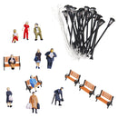 People Figures Bench Models 1:100 Lamppost Lights for Garden Park Landscape