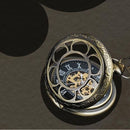 Classic Steampunk Mechanical Style Skeleton Steel Black Pocket Watch Gift Box