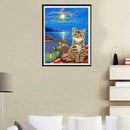 5D DIY Diamond Painting Cat Roof Night Cross Stitch Embroidery Mosaic Kit