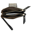 Women PU Leather Fashion Black Rivet Handbag Clutch Bag Zipper Long Wallet