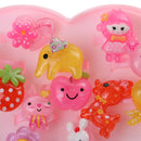 12Pcs Assorted Plastic Rings with Pink Heart Box Kids Girl Jewelry Present