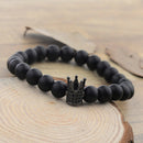 2 Pcs Couple His & Her Matching Bracelets King Queen Crown Black White 8mm Beads
