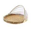 1pc Covered Bamboo Serving Food Tent Basket Tabletop Food Storage Holes M