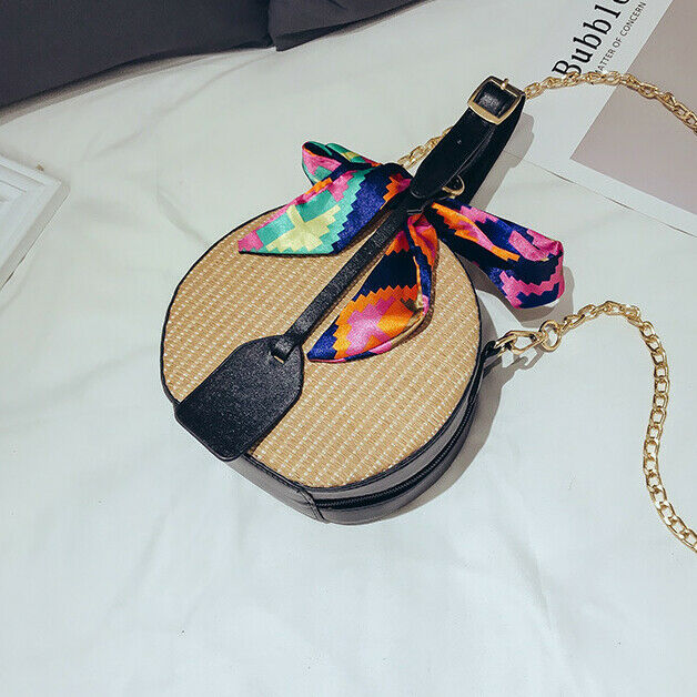 Women's straw bag Crossbody bag Woven bag Summer leisure bag Small round si N3Q3