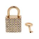 Diamante Square Shape Padlock with Key Travel Locker Set Pendant Golden