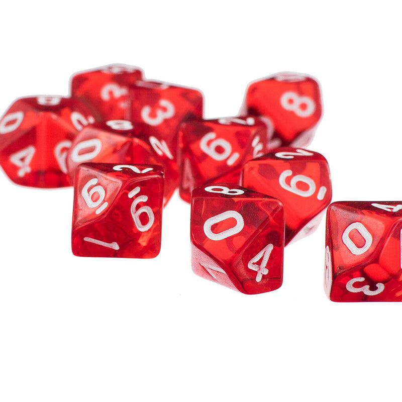 10pcs Red D10 Dice+10pcs Blue D10 Dice for  Games Gift
