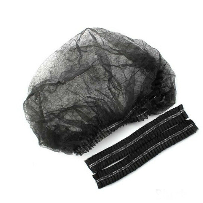 100Pcs Disposable Mob Cap Hair Net Elastic Non Woven Hats Factory Workwear Black