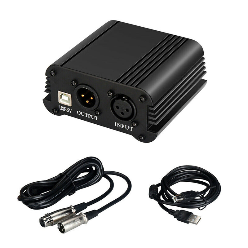 48V Phantom Power Supply with USB Cable XLR 3 Pin Mic Audio Cable for Condenser