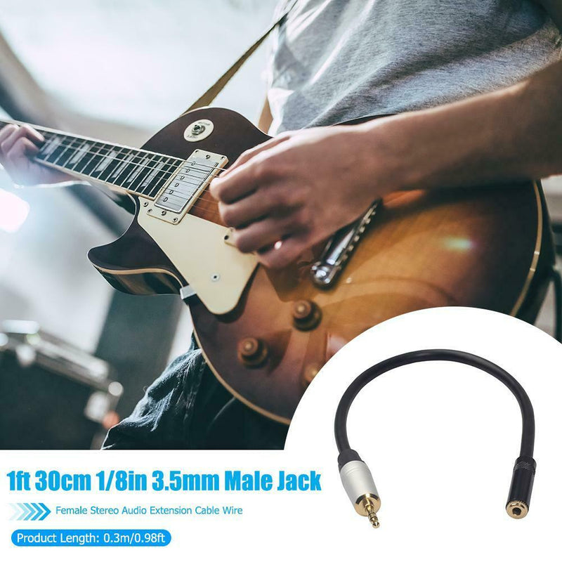 1ft 30cm 1/8in 3.5mm Male Jack to Female Stereo Audio Extension Cable Wire