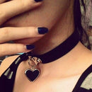 Women Stylish Punk Goth Leather Rivet Heart Ring Collar Choker Funky Necklace ME