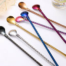 7pcs Stainless Steel Long Twisted Straw Spoon Stirring Scoop Reusable Bar Tools