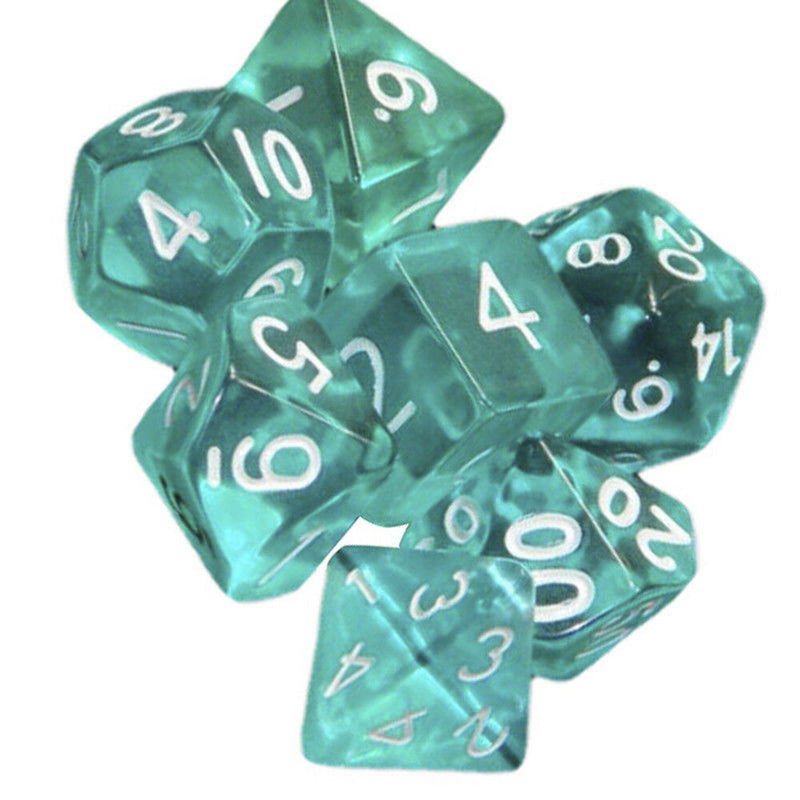 Wholesale 7pc Polyhedral Set Cloud Drop Translucent Teal RPG DnD With Dice Bag