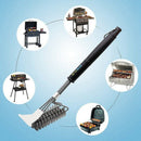 Three-Headed Spring Barbecue Brush With Scraper Barbecue Cleaning Brush