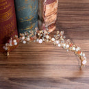 Baroque Rhinestone Pink Crystal Beads Bride Crown Tiara Wedding Bridal Diad