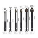 6 pcs Hexagon Shank Cross Triangle Drill Four-blade Ceramic Glass Drill