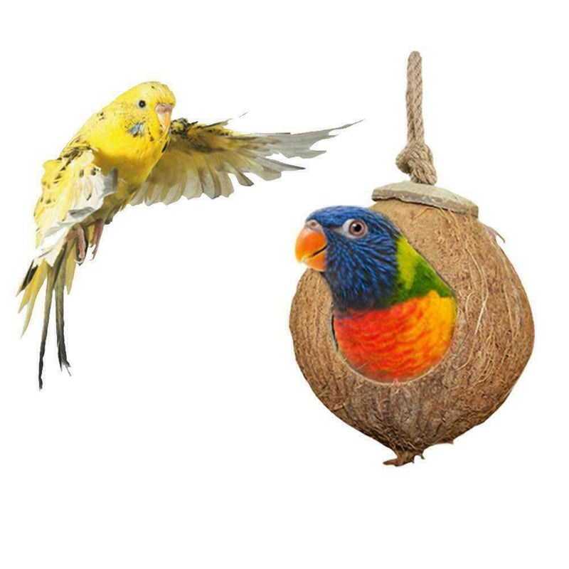 Coconut Shell Bird Nest House Hut Cage Feeder Pet Parrot Toys Parakeet T1N9