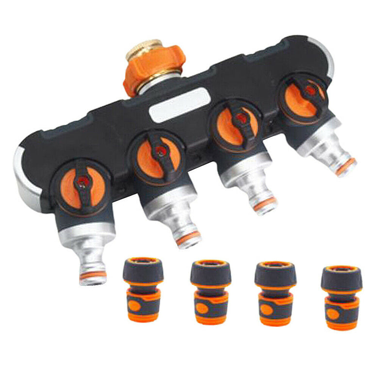 4 Way Garden Hose Splitter Adapter & 3/4" Connector Set for Outdoor Faucet