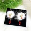 2021 New Year Gift  Plum Deer White Velvet Ball Red Crystal Earring PendantS Ew