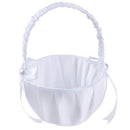 White Satin Beaded Wedding Flower Girl Basket Bowknot Decor FT