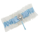 Satin Lace Crystal Flower Wedding Bridal  Garter Accessory Blue